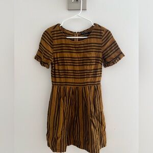 Brown and Black Ruffled Tiered Sundress with Puff Sleeves